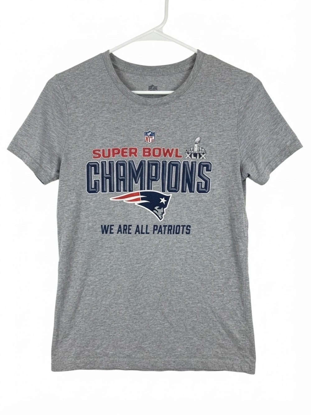 NFL Women's Grey Super Bowl XLIX Champions Patriots Graphic Tee